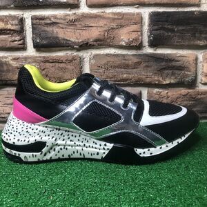 Steve Madden Barra Shoes Womens Sz 8.5 M Black Pink Silver Wedge Sneakers